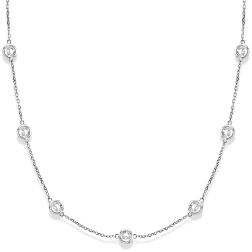 Stunning Diamond Station Bezel-Set Necklace 14k White Gold (3.00ct)